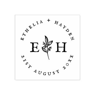 Rustic Branch Outdoor Wedding Date & Couples Names Rubber Stamp