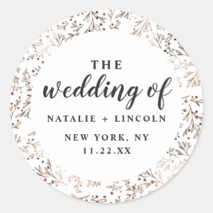 Rustic Branches Copper Foil Autumn Fall Wedding Classic Round Sticker