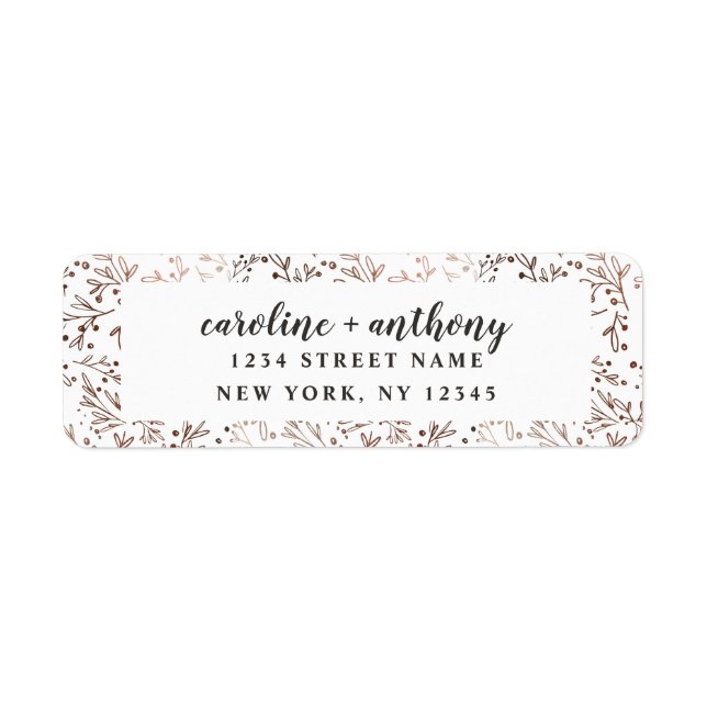 Rustic Branches Cuivre Mariage Adresse de retour (Devant)