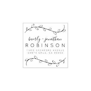 Rustic Branches & Elegant Script Return Address Rubber Stamp