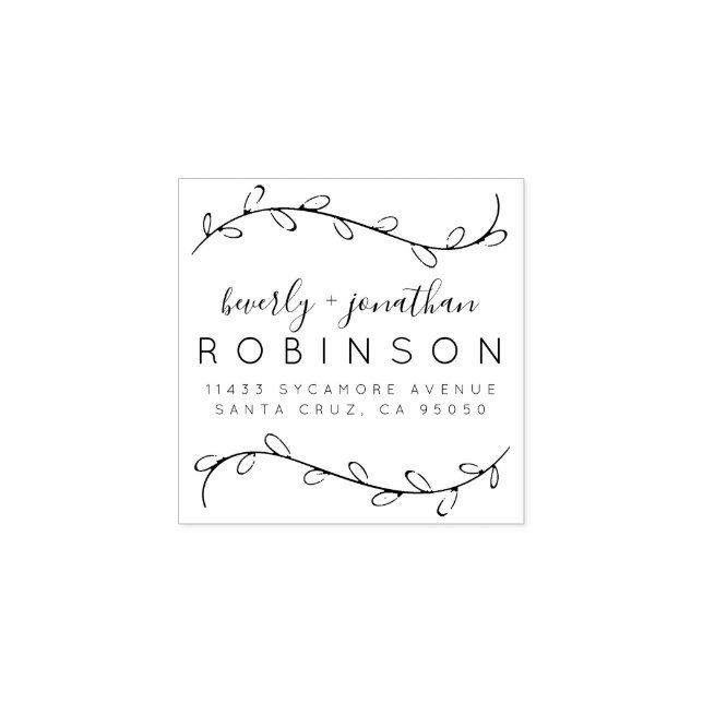 Rustic Branches & Elegant Script Return Address Rubber Stamp (Imprint)