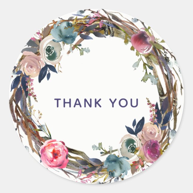 Rustic Branches Sticks Floral Wreath Modern Chic Classic Round Sticker (Front)