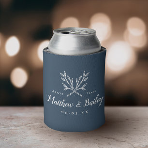 Rustic Branches Wedding Monogram   Lake Blue Can Cooler