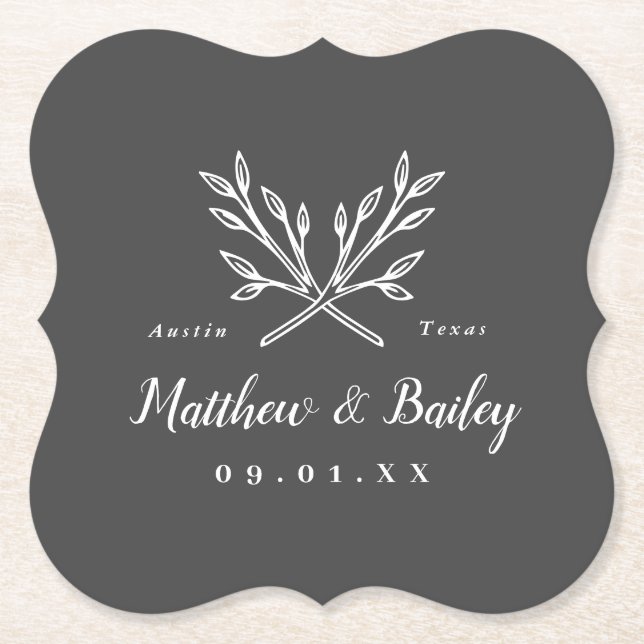 Rustic Branches Wedding Monogram Paper Coaster (Front)