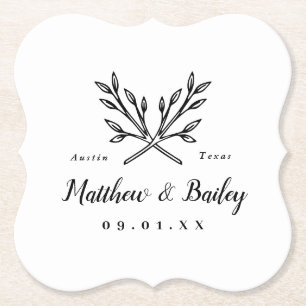 Rustic Branches Wedding Monogram Paper Coaster