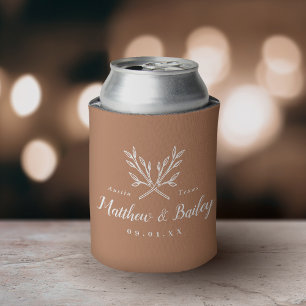 Rustic Branches Wedding Monogram Terra Cotta Can Cooler
