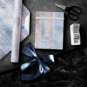 Rustic Branding Dusty Blue and Copper Wood Plank Wrapping Paper