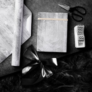 Rustic Branding   Silver Faux Wood Grain on White Wrapping Paper
