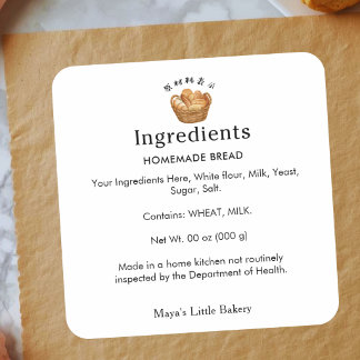 Rustic Bread Basket Bakery Ingredients Product Square Sticker
