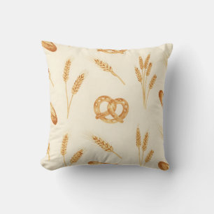 Rustic Bread & Wheat Seamless Pattern Throw Pillow