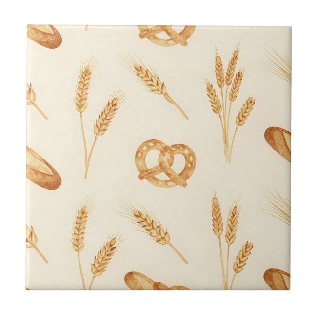 Rustic Bread & Wheat Seamless Pattern Tile (Front)