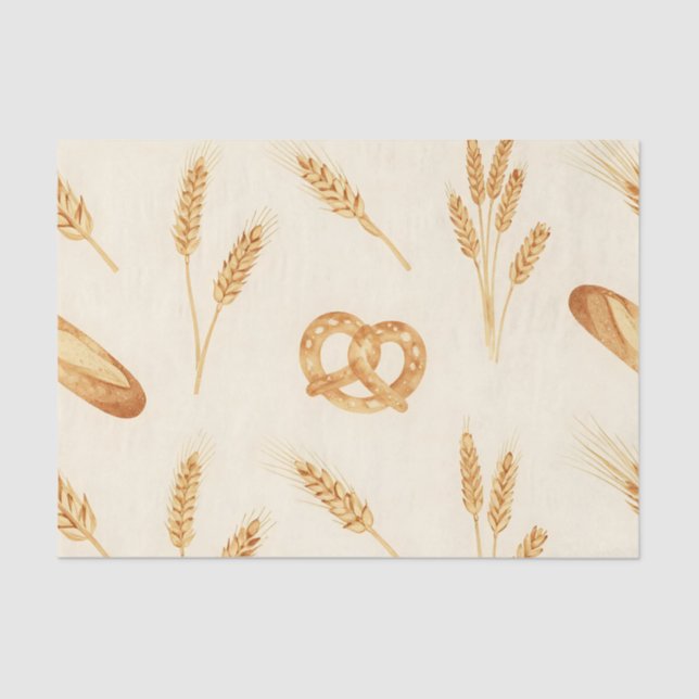 Rustic Bread & Wheat Seamless Pattern Tissue Paper (Front)