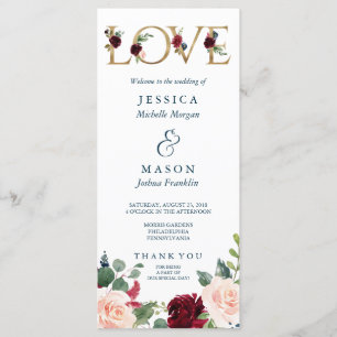 Rustic Breezy Burgundy Fall Wedding Program