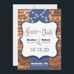 Rustic Brick Background Blue Accents Save the Date<br><div class="desc">This rustic design is a perfect fit for your wedding vibe! 
Please feel free to contact me with any questions or if you would like to customize this order further. I'm always happy to help!</div>