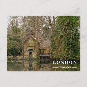 Rustic Brick Boathouse River Holiday Postcard
