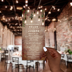 Rustic Brick Vintage Lightbulbs Wedding Program