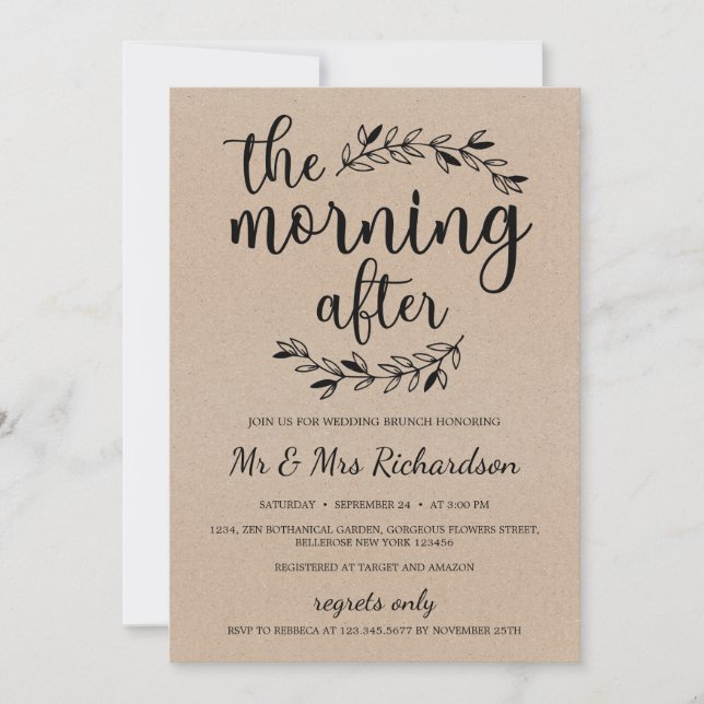 Rustic bridal brunch the morning after bridal invitation (Front)