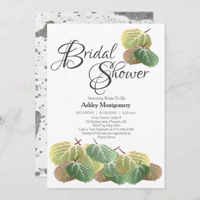 Rustic Bridal Shower Aspen Bark and Leaves Invitation (Front/Back)