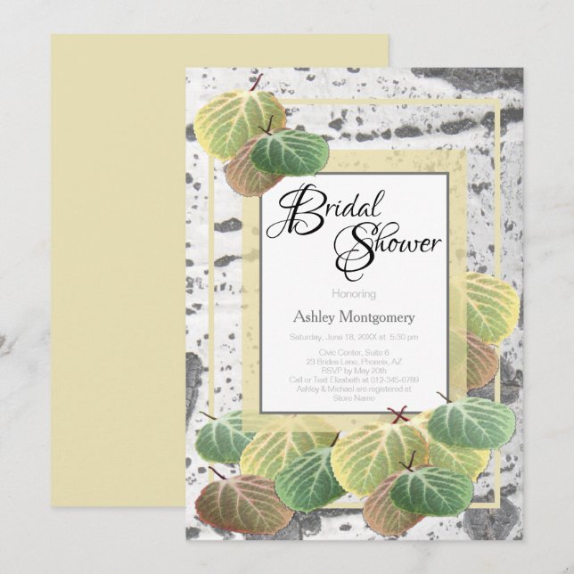 Rustic Bridal Shower Aspen Bark and Leaves Invitation (Front/Back)
