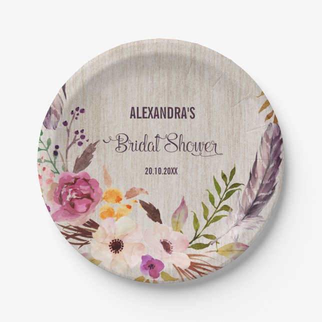 Rustic Bridal Shower  Boho Floral Party Plate (Front)