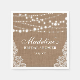 Rustic Bridal Shower Burlap String Lights Lace Napkin