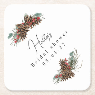 Rustic Bridal Shower Coasters Plaid & Pinecones