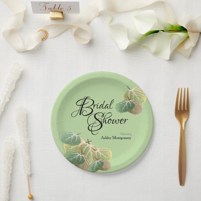Rustic Bridal Shower Fall Aspen Leaves Green Paper Plate (Wedding)