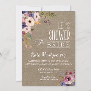 Rustic Bridal Shower flowers on burlap Invitation