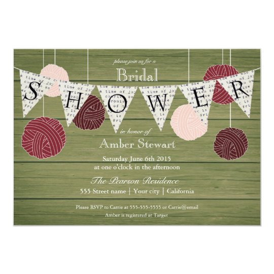 Rustic Bridal Shower Invitation - Yarn Theme