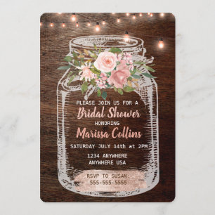 Rustic Bridal Shower, Mason Jar Lights Boho Floral Invitation