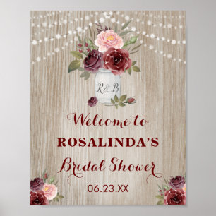 Rustic Bridal Shower Red Floral Wood Background Po Poster