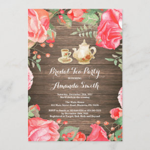 Rustic Bridal Shower Tea Party Invitation Floral