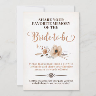 Rustic Bride to be Memory Game Sign Card