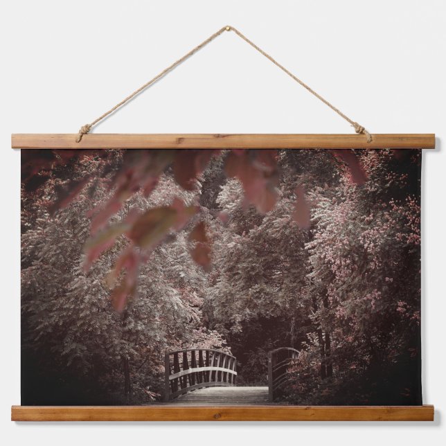 Rustic Bridge Beautiful Trees Nature Landscape Hanging Tapestry (Front)