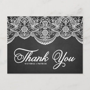 Rustic Brocade Lace Wedding Thank You Postcard