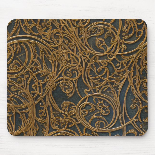 Rustic Bronze Floral Ornate Damask Mouse Pad (Front)