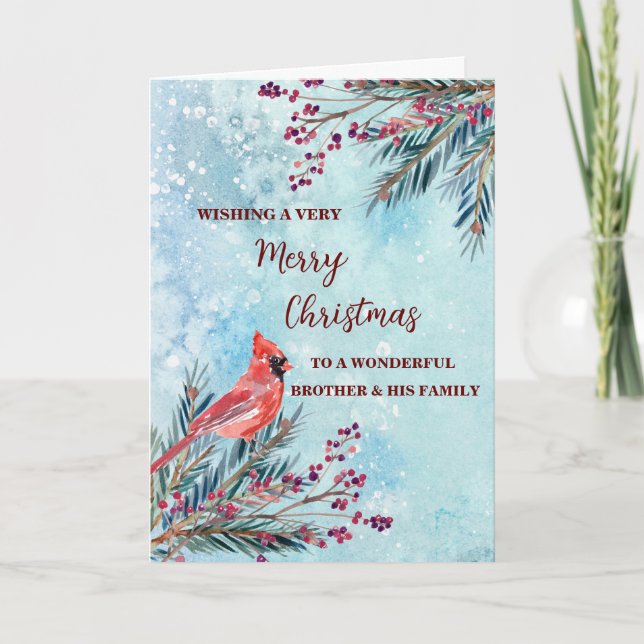 Rustic Brother & Family Merry Christmas Card (Front)
