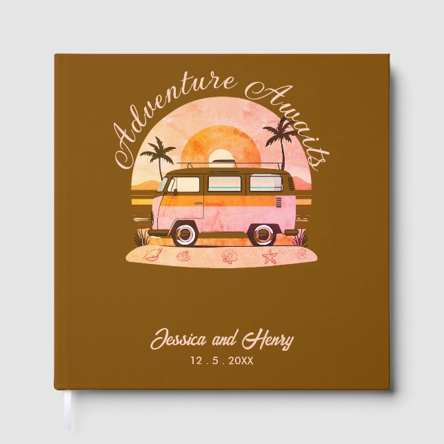 Rustic Brown Adventure Awaits Travel Guest Book (Front)