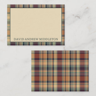 Rustic Brown and Cream Plaid Personalized Card