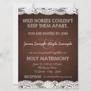 Rustic Brown and White Lace Country Wedding Invitation
