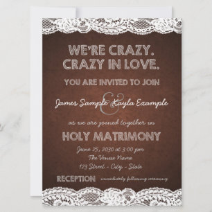 Rustic Brown and White Lace Wedding Invitation