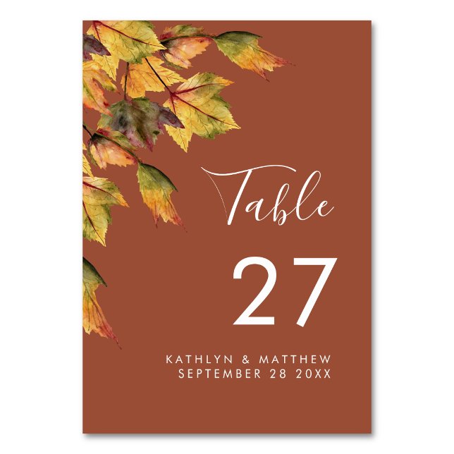 Rustic Brown Autumn Foliage Fall Wedding Table Number (Creator Uploaded)