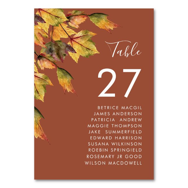 Rustic Brown Autumn Foliage Wedding Guest Name Table Number (Creator Uploaded)