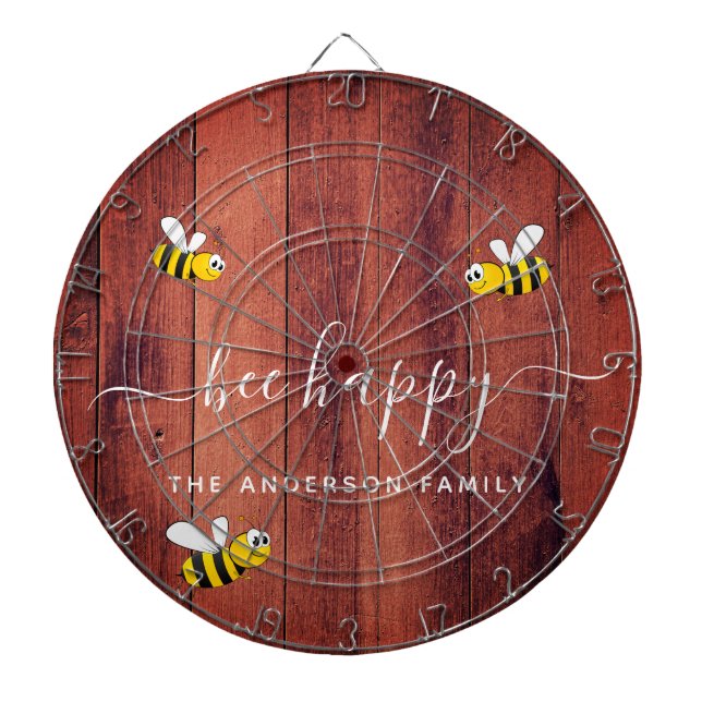 Rustic brown barn wood bee happy bumble bees dartboard (Front)
