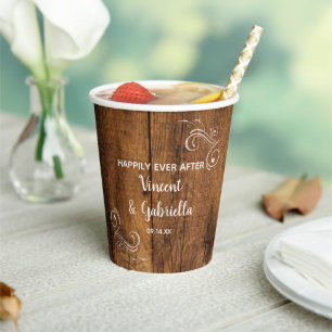Rustic Brown Barn Wood Country Wedding Paper Cups