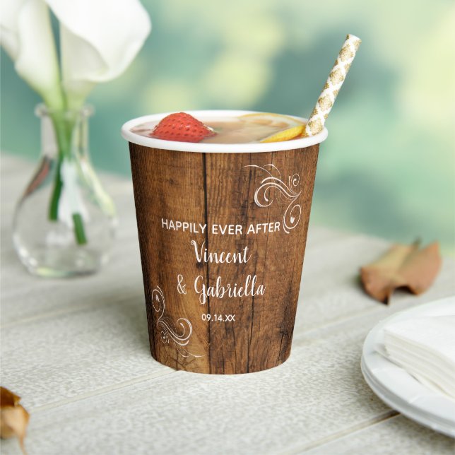 Rustic Brown Barn Wood Country Wedding Paper Cups (Insitu)
