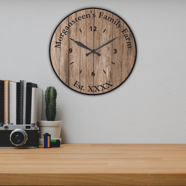Rustic Brown Barnwood Family Home Established Large Clock (Creator Uploaded)