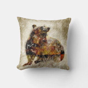 Rustic Brown Bear Vintage Design Throw Pillow