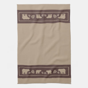 Rustic brown beige bear pinecone kitchen towel