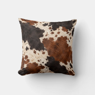 Rustic Brown Black Cowhide Western Throw Pillow